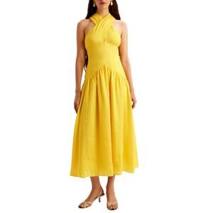 Merlette Women's Lemon Cross-over Halter Neck Zadie Dress Size 8